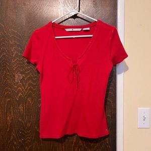 Tommy Hilfiger red lace up shirt